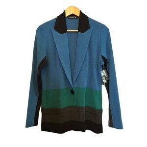 NWT Misook Womens Sweater Cardigan Size M Color Block Blazer Style